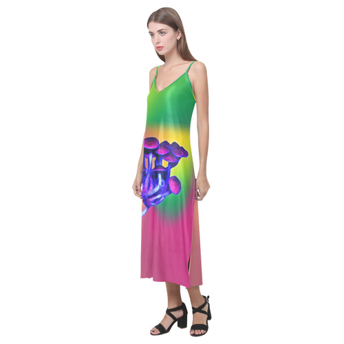 Magic Mushrooms V-Neck Open Fork Long Dress(Model D18)