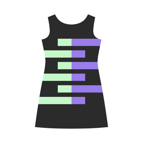 Black Background Offset Stripes Cut Bateau A-Line Skirt (D21)