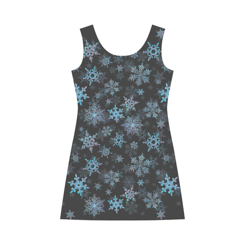 Snowflakes, Blue snow, stitched Bateau A-Line Skirt (D21)