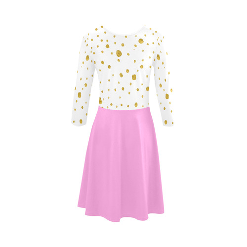 New in shop! Sweet designers dress : gold and pink 3/4 Sleeve Sundress (D23)