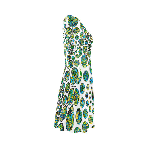 Flower Power CIRCLE Dots in Dots cyan yellow black 3/4 Sleeve Sundress (D23)