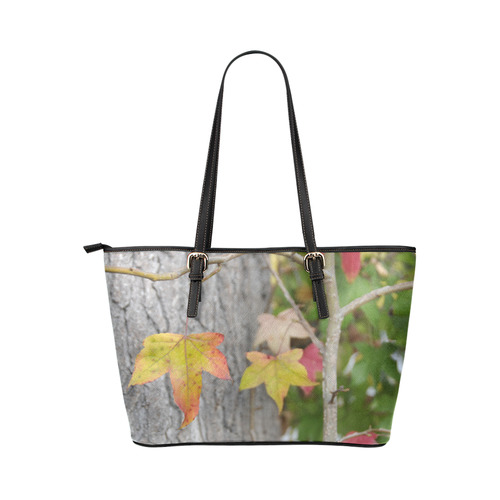 Leaves Bag Leather Tote Bag/Large (Model 1651)