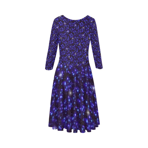 Galaxy Heaven Stars - Black Blue Elbow Sleeve Ice Skater Dress (D20)