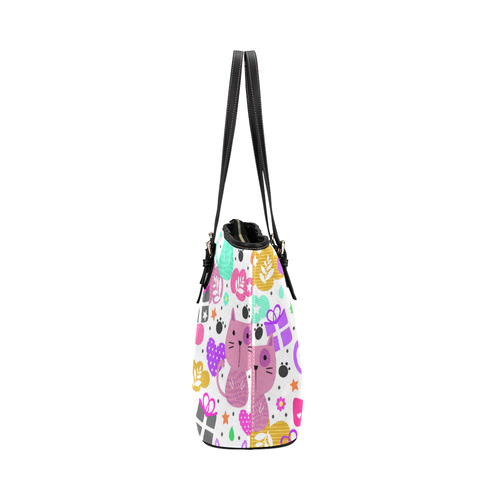 Cute Cats Hearts Flowers Christmas Gifts Leather Tote Bag/Large (Model 1651)