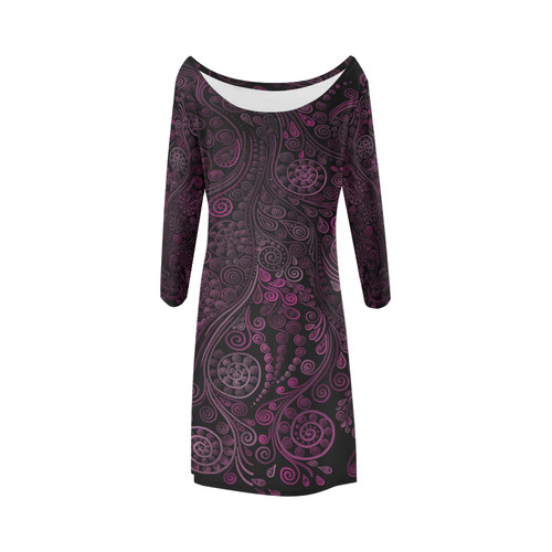 3D psychedelic ornaments, magenta Bateau A-Line Skirt (D21)