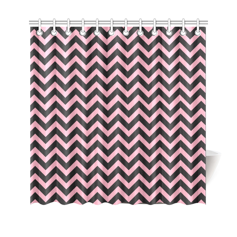 Pink and Black Chevron Shower Curtain 69"x70" ID D1069315