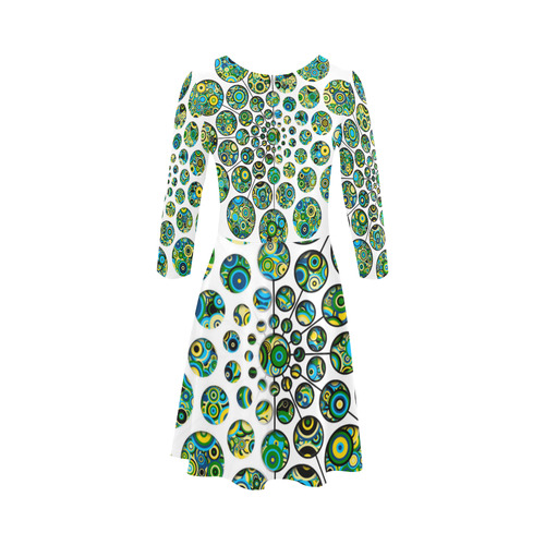 Flower Power CIRCLE Dots in Dots cyan yellow black 3/4 Sleeve Sundress (D23)