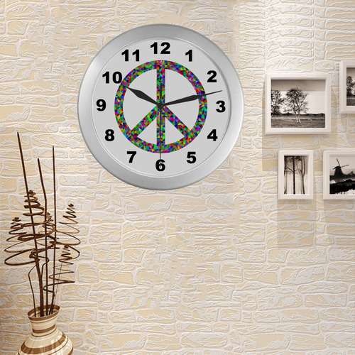 Abstract Triangles Peace Sign Silver Color Wall Clock