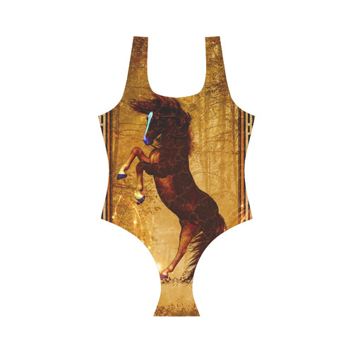 Awesome horse, vintage background Vest One Piece Swimsuit (Model S04)