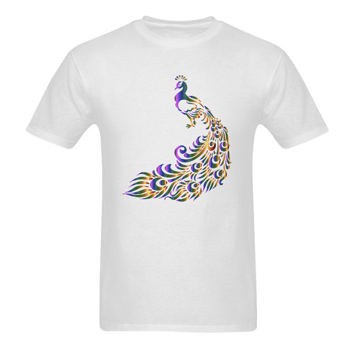 Abstract Rainbow Peacock White Sunny Men's T- shirt (Model T06)
