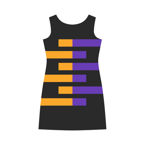 Black Background Offset Stripes Cut Round Collar Dress (D22)
