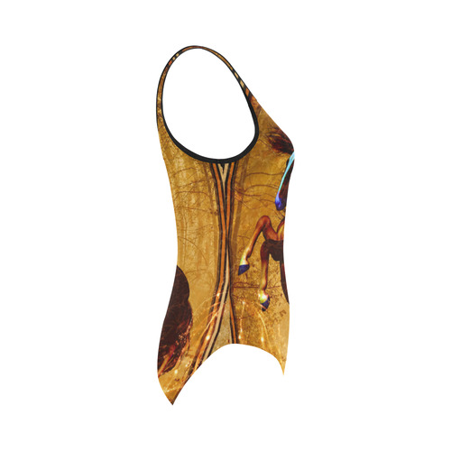 Awesome horse, vintage background Vest One Piece Swimsuit (Model S04)