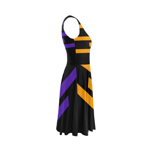 Black Background Offset Stripes Cut Sleeveless Ice Skater Dress (D19)