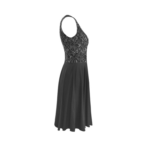 Vintage Floral Charcoal Black Sleeveless Ice Skater Dress (D19)
