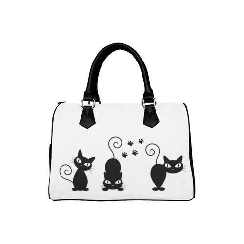 Three Black Cats Paw Prints Boston Handbag (Model 1621)