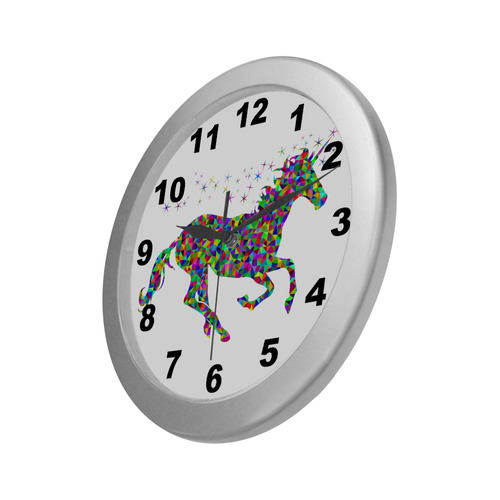 Abstract Triangle Unicorn Sparkles Silver Color Wall Clock