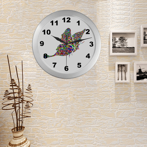 Abstract Squares Butterfly Silver Color Wall Clock