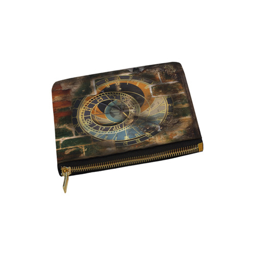 Old astronomical clock in brick wall Carry-All Pouch 6''x5''