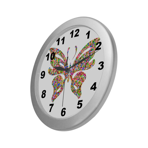 Abstract Mosaic Butterfly Silver Color Wall Clock