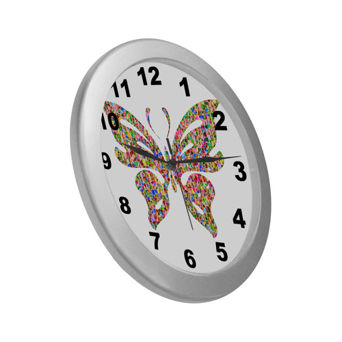 Abstract Mosaic Butterfly Silver Color Wall Clock