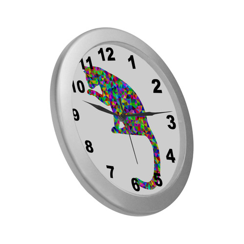 Sitting Kitty Abstract Triangle Silver Color Wall Clock