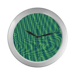 abstract moire green Silver Color Wall Clock