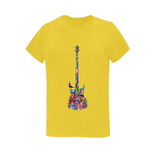 Abstract Squares Guitar Yellow Women's T-Shirt in USA Size (Two Sides Printing)