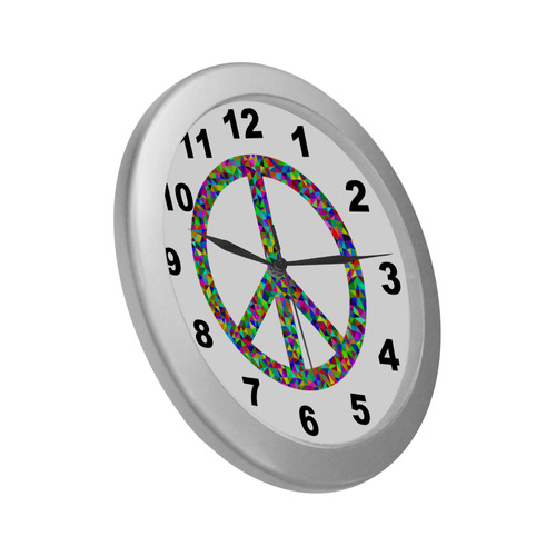 Abstract Triangles Peace Sign Silver Color Wall Clock