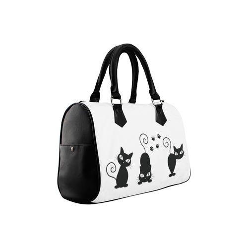 Three Black Cats Paw Prints Boston Handbag (Model 1621)