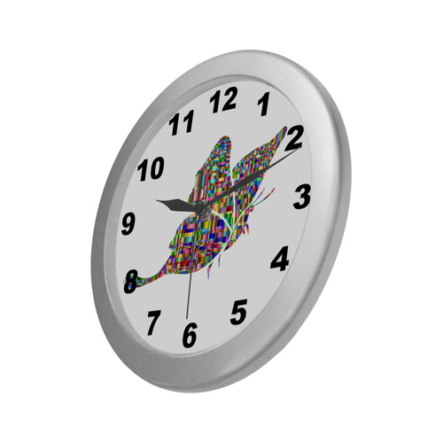 Abstract Squares Butterfly Silver Color Wall Clock