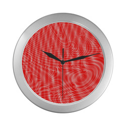 abstract moire red Silver Color Wall Clock
