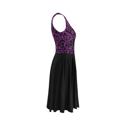 Vintage Floral Purple Amethyst Black Sleeveless Ice Skater Dress (D19)