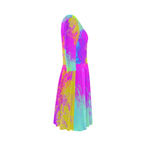 Grunge Radial Gradients Red Yellow Pink Cyan Green Elbow Sleeve Ice Skater Dress (D20)