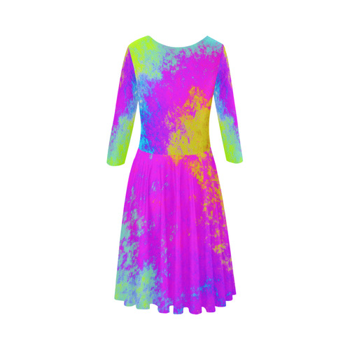 Grunge Radial Gradients Red Yellow Pink Cyan Green Elbow Sleeve Ice Skater Dress (D20)