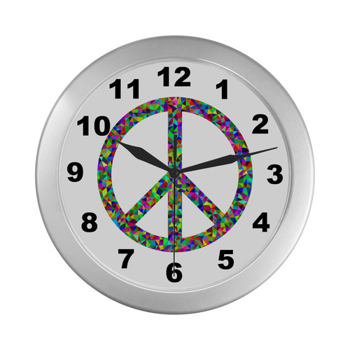 Abstract Triangles Peace Sign Silver Color Wall Clock