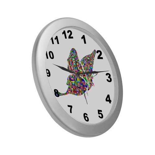 Abstract Squares Butterfly Silver Color Wall Clock