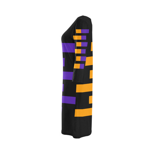 Black Background Offset Stripes Cut Round Collar Dress (D22)
