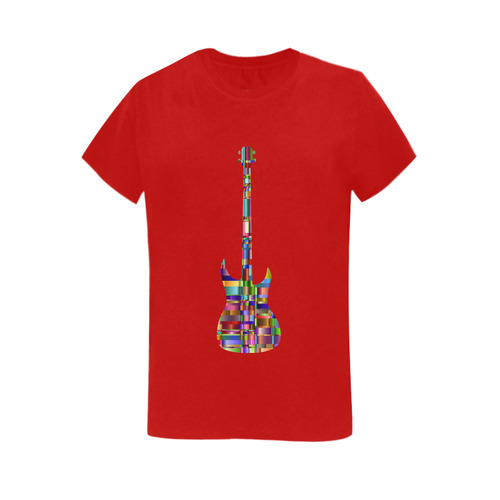 Abstract Squares Guitar Red Women's T-Shirt in USA Size (Two Sides Printing)