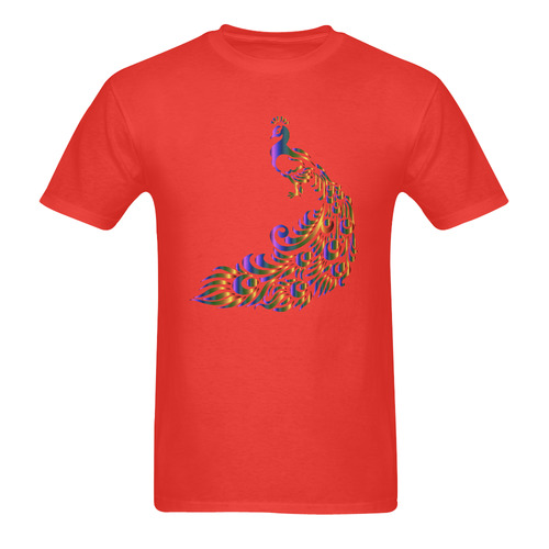Abstract Rainbow Peacock Red Sunny Men's T- shirt (Model T06)
