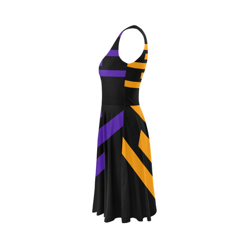 Black Background Offset Stripes Cut Sleeveless Ice Skater Dress (D19)