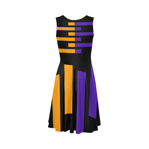 Black Background Offset Stripes Cut Sleeveless Ice Skater Dress (D19)