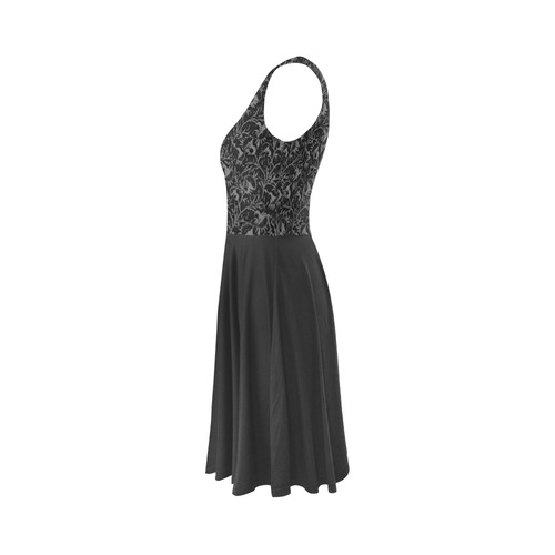 Vintage Floral Charcoal Black Sleeveless Ice Skater Dress (D19)