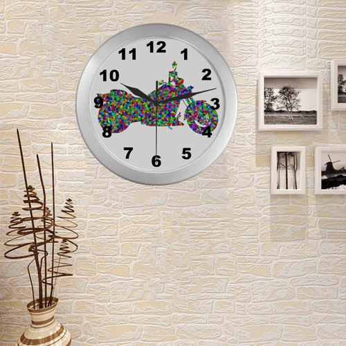 Abstract Triangles  Motorcycle Silver Color Wall Clock