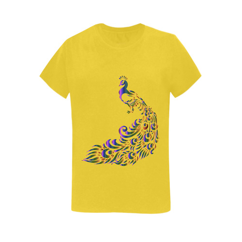 Abstract Rainbow Peacock Yellow Women's T-Shirt in USA Size (Two Sides Printing)