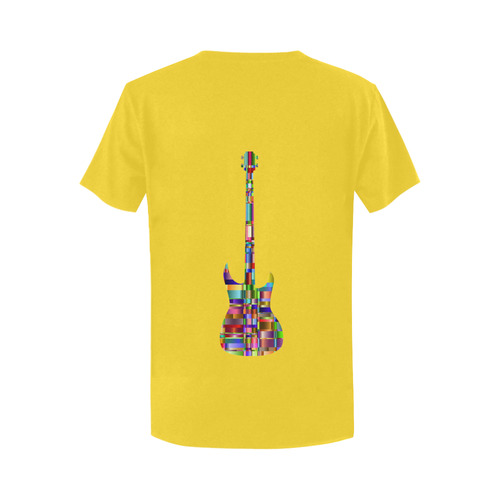 Abstract Squares Guitar Yellow Women's T-Shirt in USA Size (Two Sides Printing)