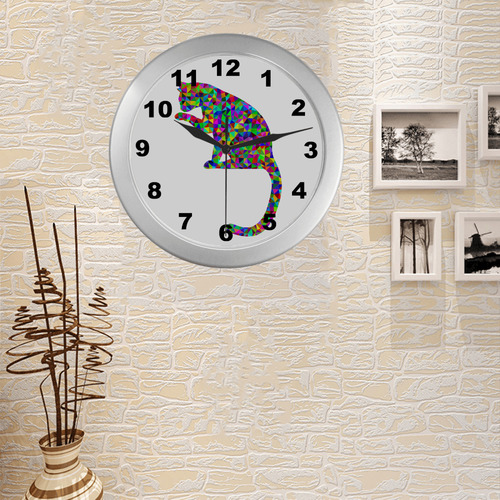 Sitting Kitty Abstract Triangle Silver Color Wall Clock