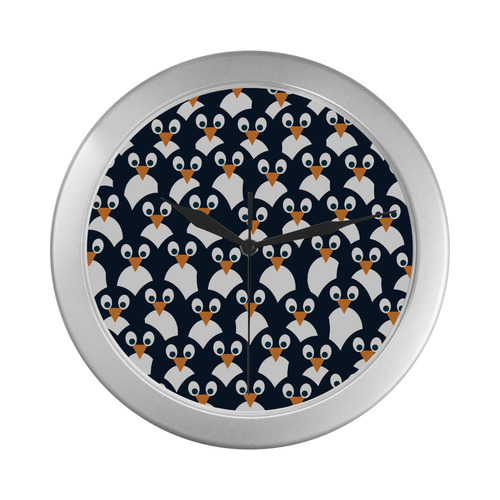 Penguin Pattern Silver Color Wall Clock
