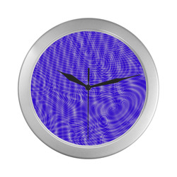 abstract moire blue Silver Color Wall Clock