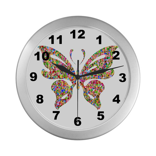 Abstract Mosaic Butterfly Silver Color Wall Clock