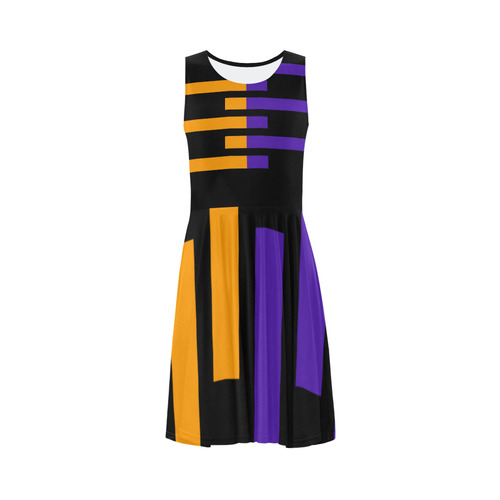 Black Background Offset Stripes Cut Sleeveless Ice Skater Dress (D19)